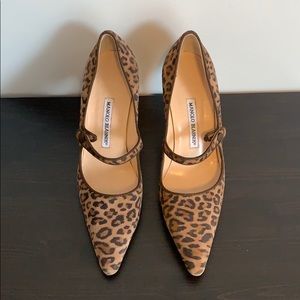 Manolo Blahnik animal print Mary Janes